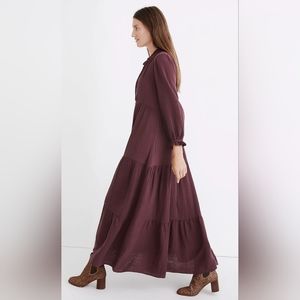 Madewell Lightspun Tie-Neck Tiered Midi Dress